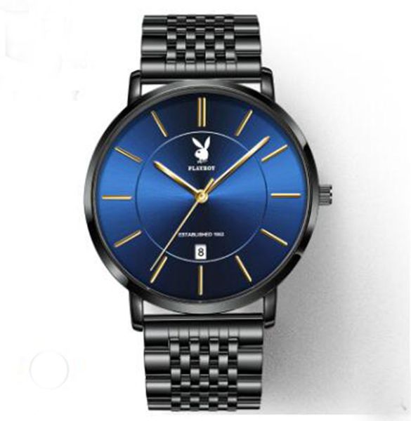 

hbp quartz movement 41mm full fuction blue dial men watch brown black stainless band ing, Slivery;brown