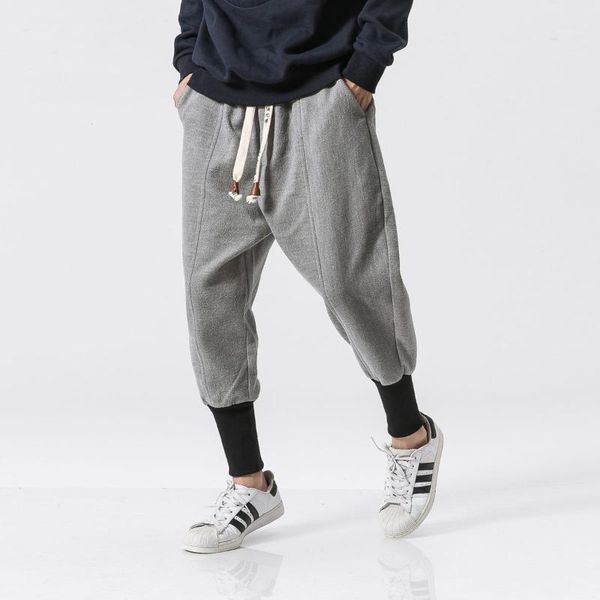 

neploha men's thicken warm harem pants 2020 autumn winter new streetwear woolen trousers chinese style harem pants hip hop1, Black