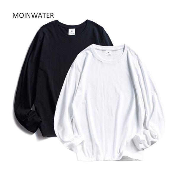 

moinwater women t shirts wholesale 2 pieces solid 100% cotton long sleeve t-shirts lady casual tees& 201029, White