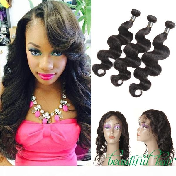 

brazilian virgin hair extensions 3 bundles with frontal closure 360 lace frontal with bundles body wave human hair frontal and bundles, Black;brown