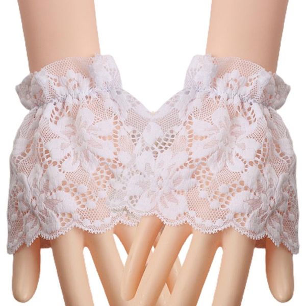 

five fingers gloves single layer floral lace stretch wrist cuffs scar cover detachable fake sleeves, Blue;gray