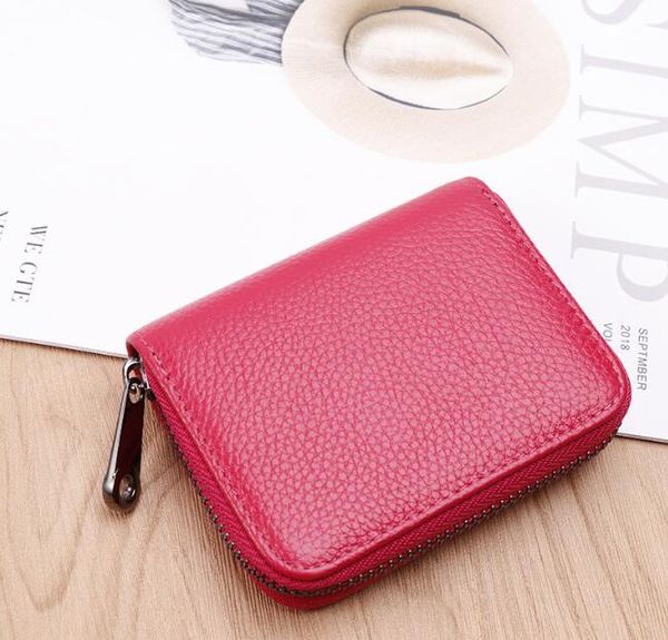 

3pcs women pu plain multifunctional square short card wallet mix color zipper card holder, Red;black