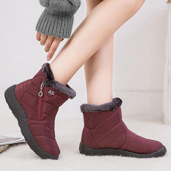 

boots winter women snow fur warm ankle for shoes waterproof padded female booties plus size1, Black