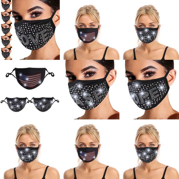 

factory2vjrelastic rhinestone cycling mask 2021 reusable washable sparkly fashion masks bandana face decor women jewelry 1 nsl96