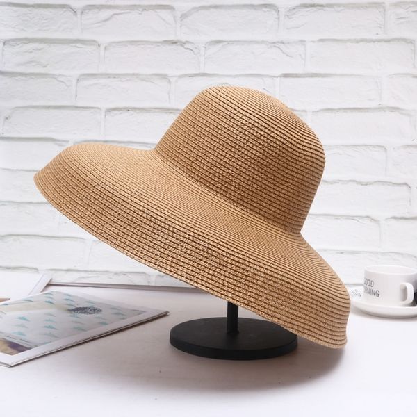 

summer hepburn style wind retro wide side visor female holiday sunscreen beach fashion wild sun big grass hat y200602, Blue;gray
