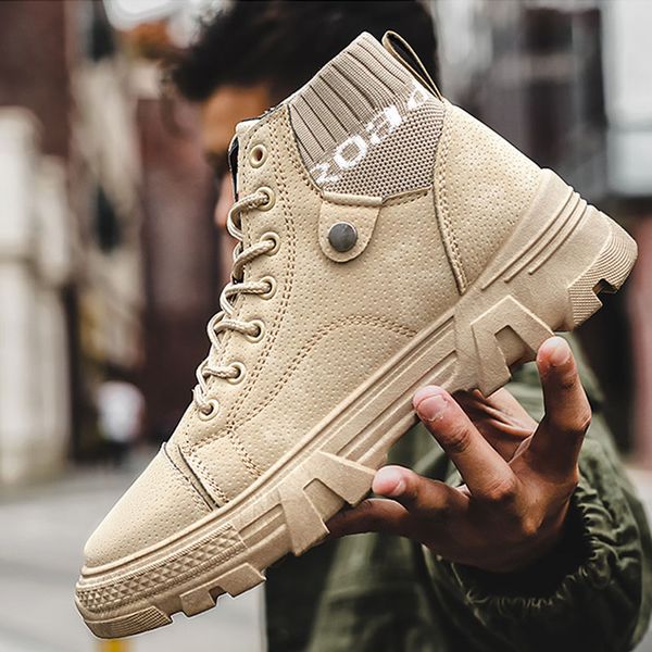 

bottes walking shoes for men martin boots tripe black white rubber hard-wearing soft bottom three colors mens trend trainers 40-45