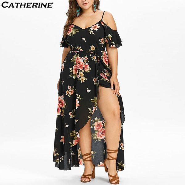 

plus size 5xl summer dress women casual short sleeve cold shoulder loose dress boho floral print women long vestidos#j31, Black;gray