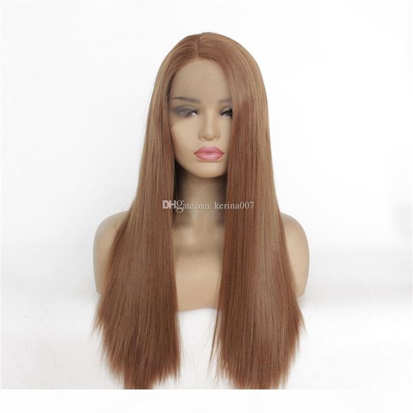 

natural soft brown long straight hair glueless synthetic lace front wigs for black women heat resistant wigs with baby hair