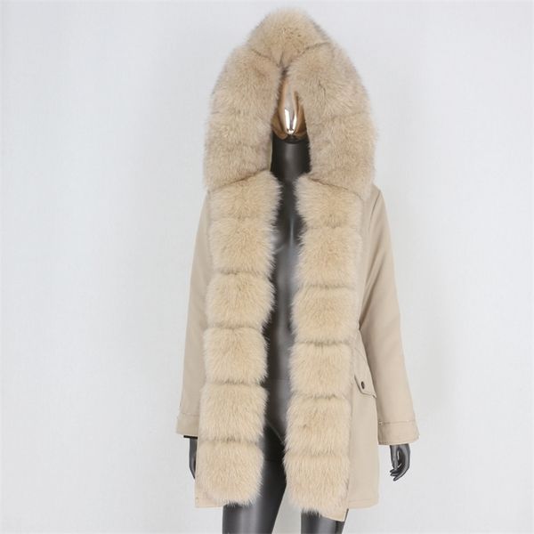

bluenessfair waterproof long parka real fur coat natural fox fur collar hood outerwear winter jacket women warm streetwear 201215, Black