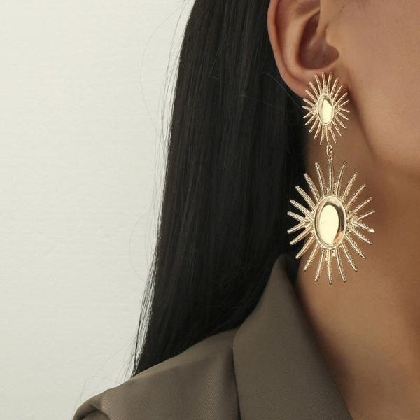 

new punk exaggerated circular dangle earrings for women statement hip hop gold color geometric big drop earrings jewelry, Silver