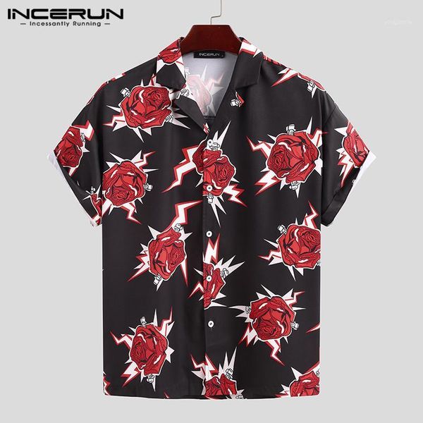 

incerun fashion men printed shirt short sleeve casual lapel streetwear 2020 vacation camisas chic summer men hawaiian shirts 5xl1, White;black