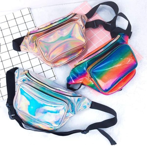 

waist bags 2021 holographic bag funny pack laser bum women's belt purse fashion banana 8 colors shiny travel1