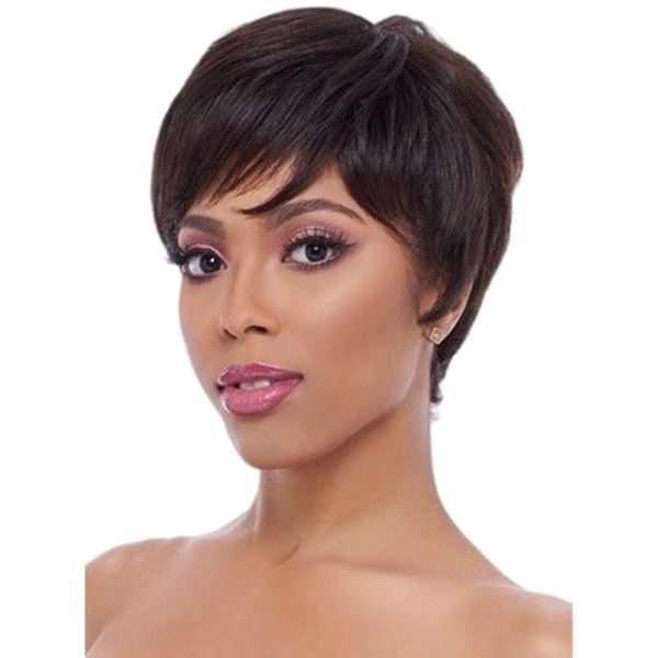 

straight bob style lace front wigs human hair with baby hair for black women 130% density short brazilian machine made wig side part, Black;brown