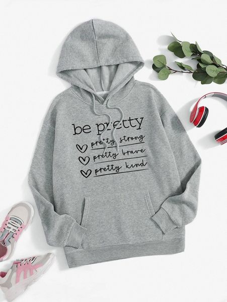 

slogan graphic drawstring thermal lined hoodie n1zn#, White;black