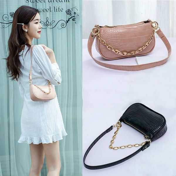 

vintage baguette crocodile pattern women shoulder bags handbags retro leather bags designer ladies small messenger purses