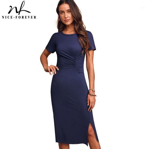 

nice-forever summer women knee length casual pure color dresses bodycon fitted female dress a2181, Black;gray