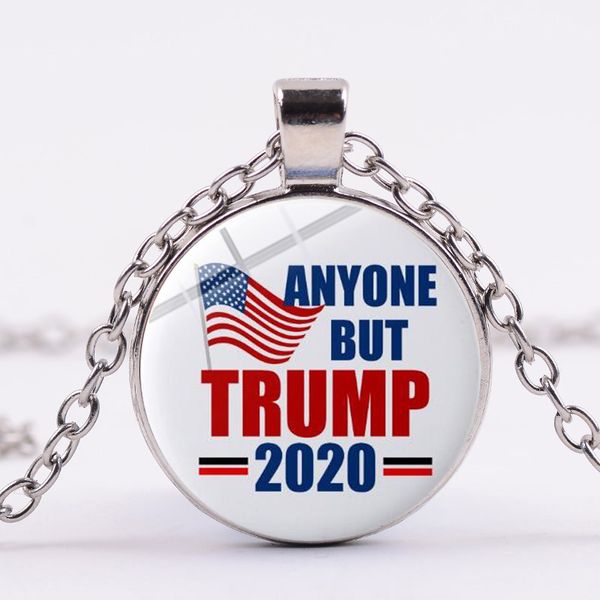 

trump 2020 usa flag necklace keep america great more work to do re-elect trump 3d print glass pendant super fans jewelry, Silver