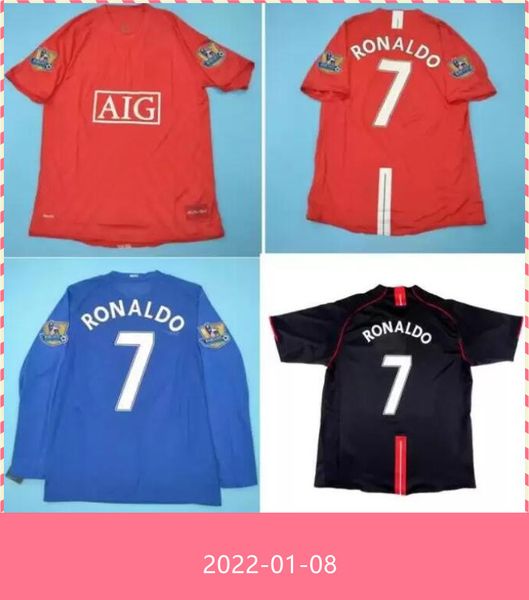 

thai 07 08 ronaldo retro jersey classic vintage scholes soccer jerseys 2007 2008 rooney football shirt giggs maillot de foot, Black;yellow