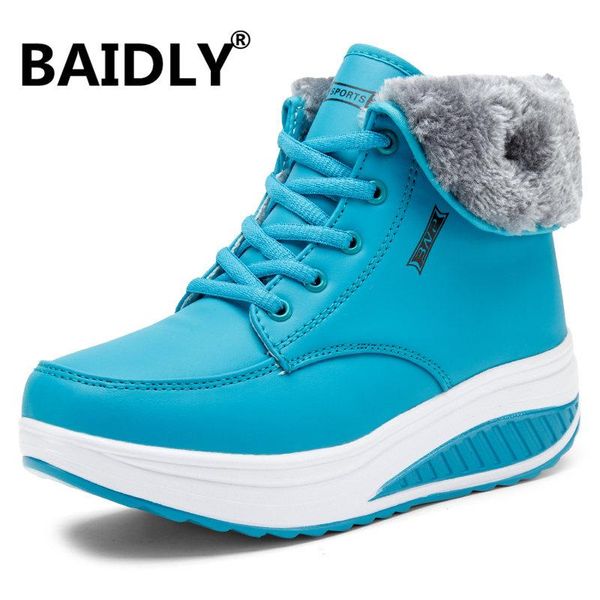 

shoes winter warm platform woman snow boots plush female casual sneakers faux leather female warm shoes, Black