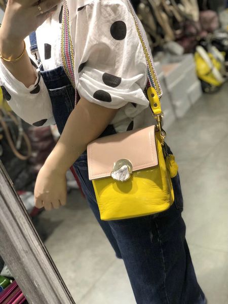 

colorful2020 bag genuine leather spelling color single shoulder woman small square package width straps messenger packet