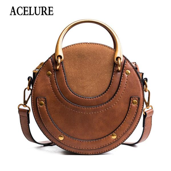 

acelure урожай scrub кожа круглый дизайнер сумки на ремне дамы малых сумки мини сумка кожа pu crossbody для женщин