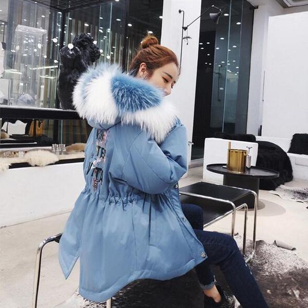 

print women long down parka thick winter jacket coat 2019 new winter coat women white duck down jacket warm female hooded1, Black