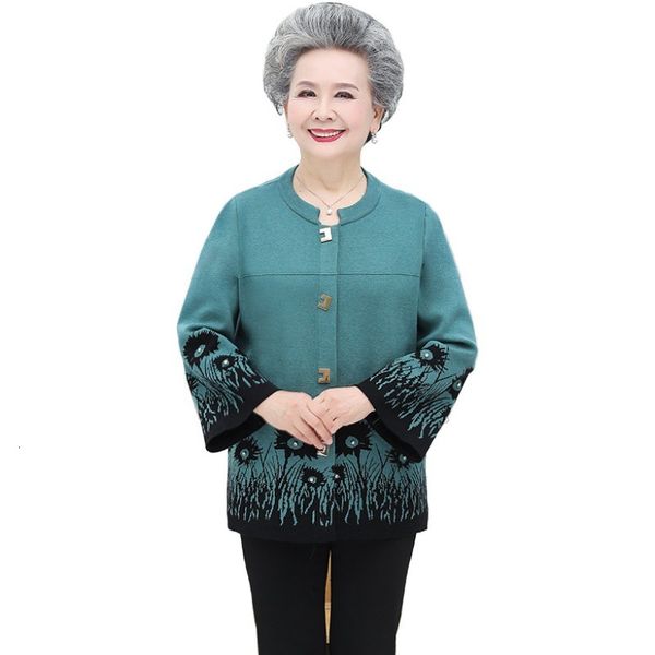 

2021 new middle-aged and elderly women cardigan jacket autumn loose large size ma sweater coat mother knitted cardigans y417 8uve, White;black
