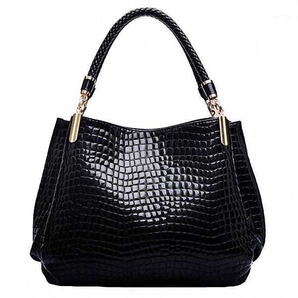 

shoulder bags women crocodile pattern handbag pu leather large bag black female hobos alligator messenger bags1