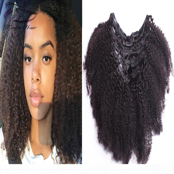 

9a clips remy human hair extensions natual color afro kinky curly 10-30inch brazilian hair 9pcs 150gram clip in hair extensions, Black;brown