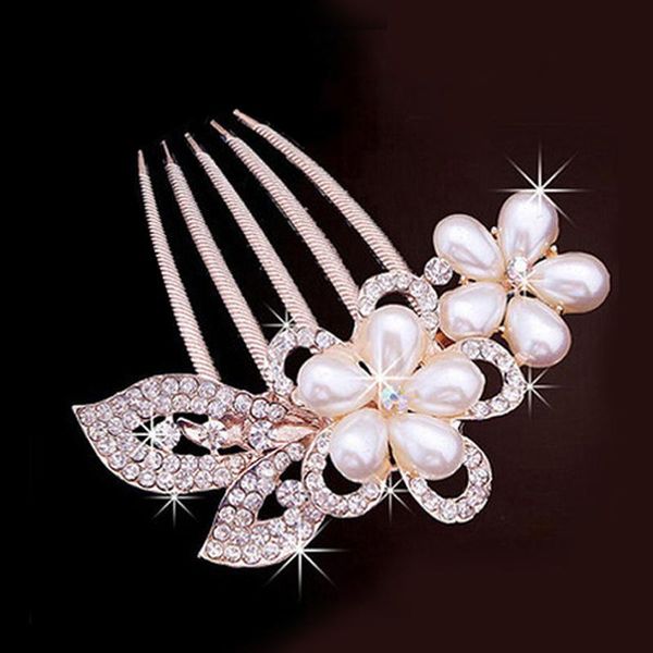 

pearl rhinestones wedding hair comb for women crystal hair jewelry handmade bride headdress accessories, Golden;silver