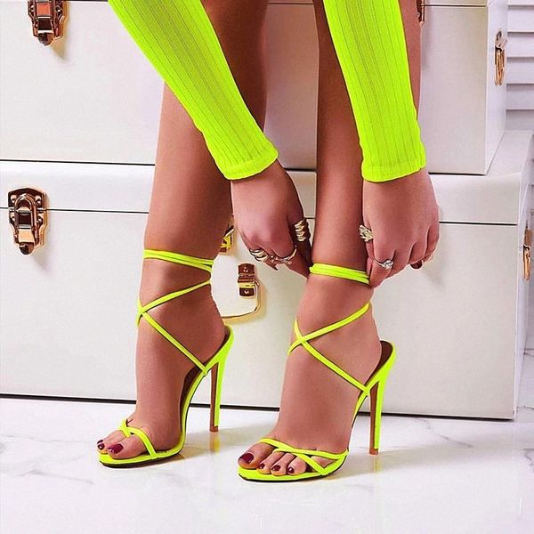 

thin high heels woman party shoes candy bright color clip toe lace plus size ankle strap female sandals soulier femme #ej0e, Black