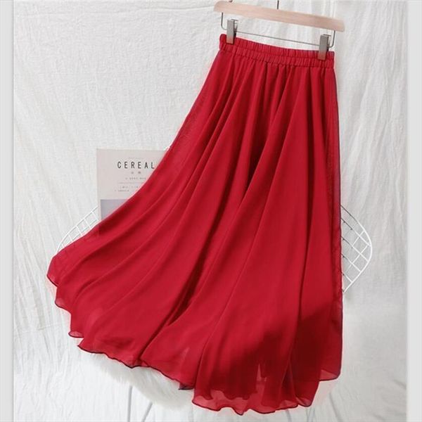 

2020 summer women chiffon long skirts solid all match maxi skirt autumn elegant skirts plus size m 7xl black blue pink lavender