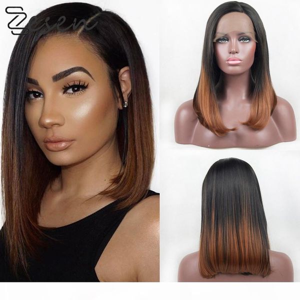 

zesen13*4lace ombre brown lace wigs high temperature fiber hair synthetic lace front wig short bob wigs for women with baby hair, Black