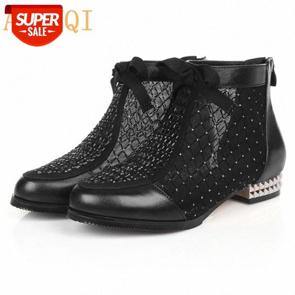 

2020 new genuine leather women summer mesh sandals fashion rhinestone bow lace dress shoes big size 41 42 43 shoes women #0l0w, Black