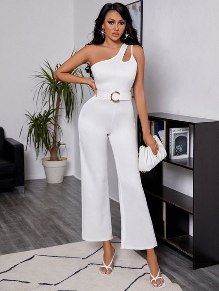 

sxy cut out one shoulder jumpsuit without belt 867f#, White
