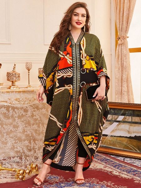 

plus chevron and chain print kaftan dress e6ez#, Black