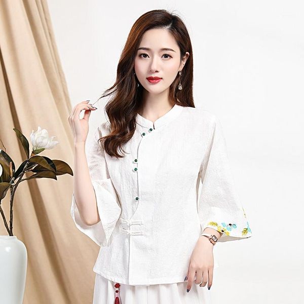 

young lady traditional mandarin collar print flower blouse elegant women party clothing tang classic vintage clothes 3xl1, Red