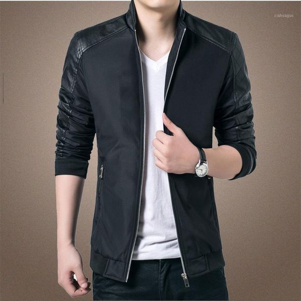 

quality brand men's jackets and coats pu patchwork designer bomber jacket and coat men outerwear fashion male clothing m - 5xl1, Black;brown