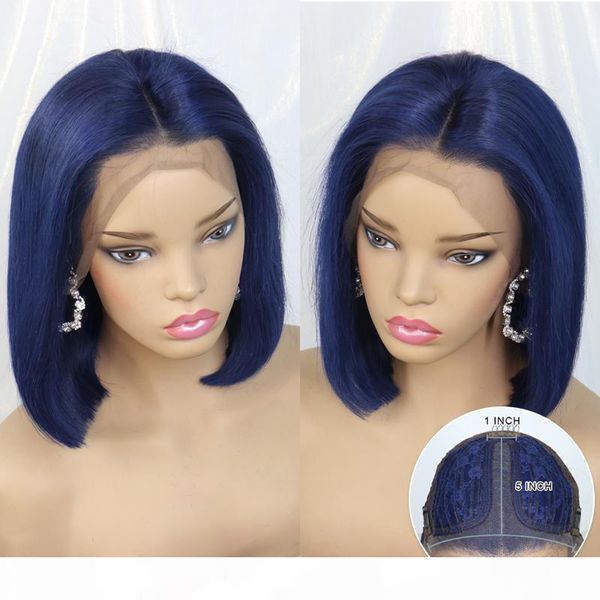 

синий боб парики шнурка человеческих волос 180% бразильский remy прямого парик шнурка short pre щипковый с волосами младенца t частью отбеле, Black;brown