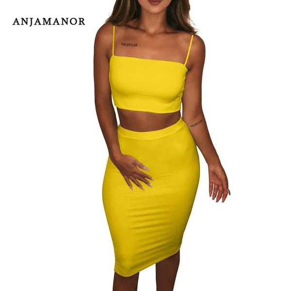 

two piece dress anjamanor summer fashion 2 set women club outfits clothes for midi skirt d53-i54, White