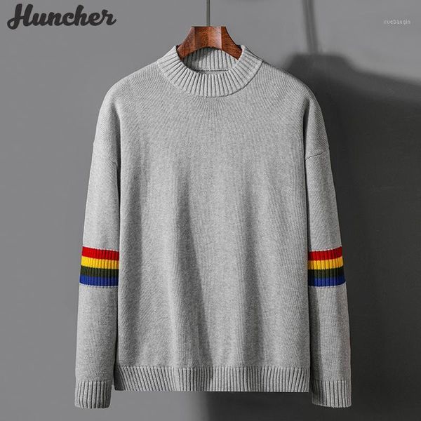 

huncher mens sweater male turtleneck men 2020 autumn casual high neck pullover men jumper patchwork grey korean sweater for1, White;black