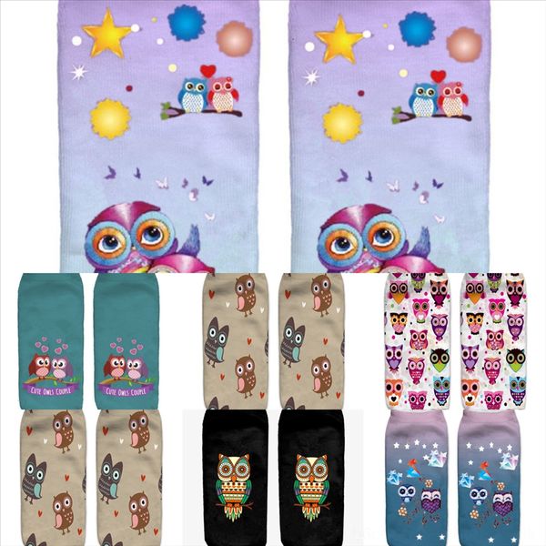 

mqg6a design new chinese characters printed owl cotton animal print socks cotton socks boat sock crew ship, Black