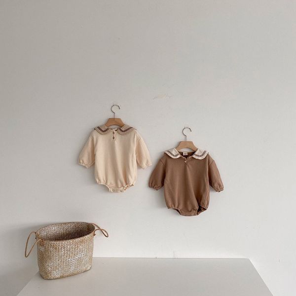 

autumn 2020 new baby cute lapel romper infant boy girl long sleeve korea leisure jumpsuit, Blue