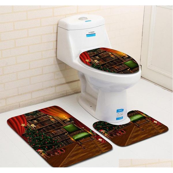 

christmas eve style bathroom floor mat 3 pcs set, anti-skid mat for bathroom, bath roo qylmbh bbgargden