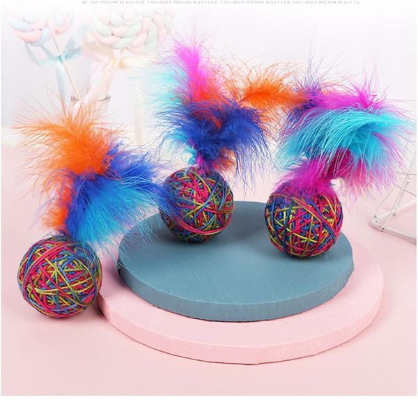 

2pcs cute funny cat toys stretch plush ball cat toy ball feather colorful interactive cat chew toy for cats pet jllktc