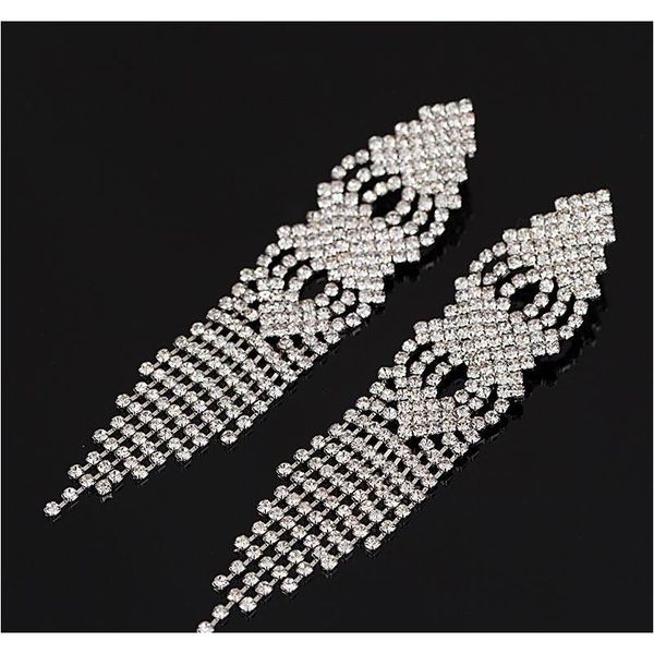 

fashion new rhinestone long tassel drop earrings sliver plated for women wedding jewelry shipping #e041 mqt3q, Silver