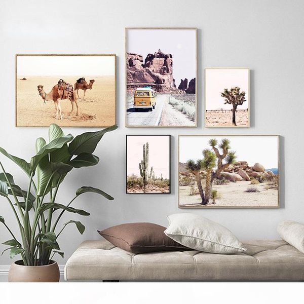 

tropical animal plant landscape poster print cactus camel nature canvas painting living room decorative picture home decor