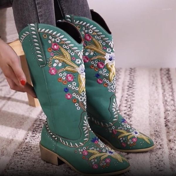 

embroidered fashion western cowboy boots for women leather cowgirl boots low heels shoes knee high woman botas mujer1, Black