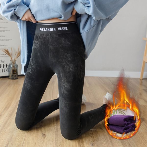 

new style plush leather pants denim bottoming pants high waist pu non split leather elastic fattening, Black;white