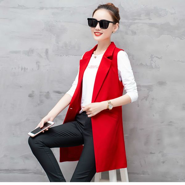 

4 colors women long blazer vest plus size sleeveless jacket 1023, Black;white